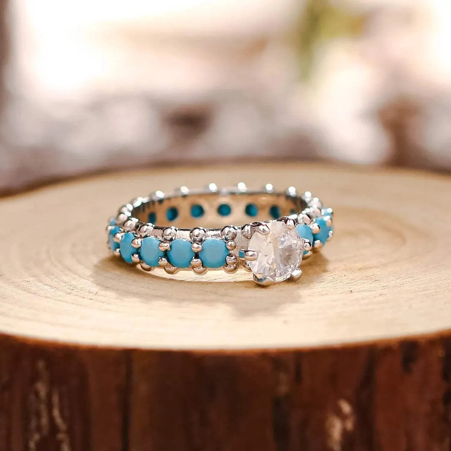 Inlaid Artificial Turquoise Zircon 925 Sterling Silver Ring Rings - Tophatter Daily Deals