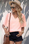 Swiss Dot Lace Trim Flutter Sleeve V-Neck Blouse Blouses - Tophatter Daily Deals