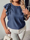 Plus Size Round Neck Flounce Sleeve Frill Trim Blouse Blouses - Tophatter Daily Deals