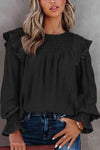 Smocked Flounce Sleeve Blouse Blouses - Tophatter Daily Deals