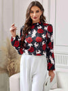 Floral Mock Neck Long Sleeve Blouse Blouses - Tophatter Daily Deals