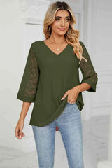 V-Neck Three-Quarter Sleeve Top Women's T-Shirts - Tophatter Daily Deals