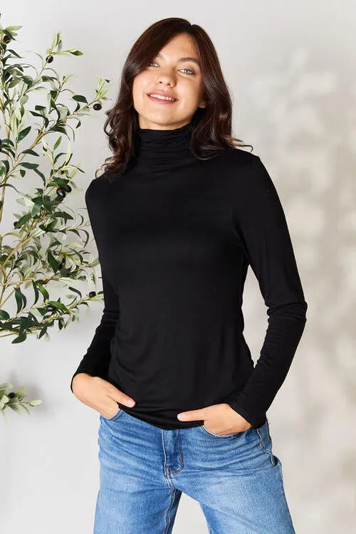 BOMBOM Turtleneck Long Sleeve Blouse Black Blouses - Tophatter Daily Deals