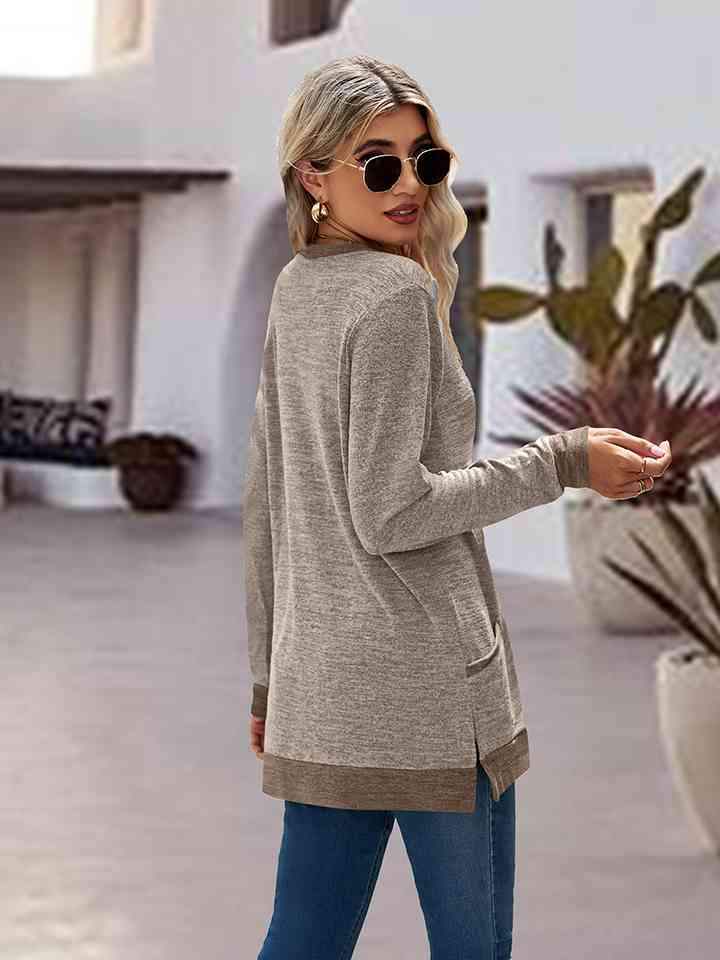 Round Neck Long Sleeve Blouse Blouses - Tophatter Daily Deals