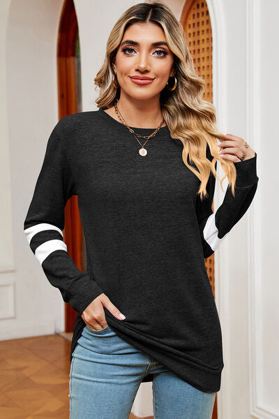 Striped Heathered Round Neck T-Shirt Women's T-Shirts - Tophatter Daily Deals