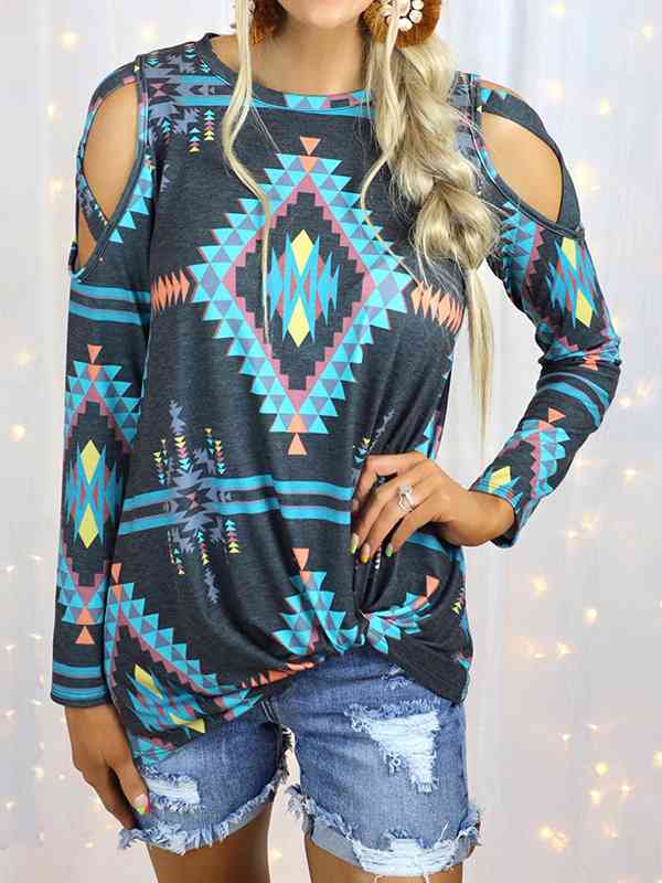 Geometric Cutout Crisscross T-Shirt Teal Women's T-Shirts - Tophatter Daily Deals