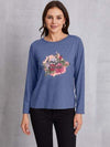 AMAZING GRACE Round Neck Long Sleeve T-Shirt Dusty Blue Women's T-Shirts - Tophatter Daily Deals