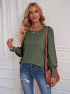 Round Neck Lantern Sleeve Blouse Moss Blouses - Tophatter Daily Deals