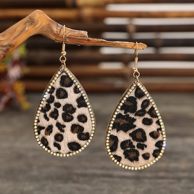 Zircon PU Leopard Teardrop Earrings Leopard One Size Earrings - Tophatter Daily Deals