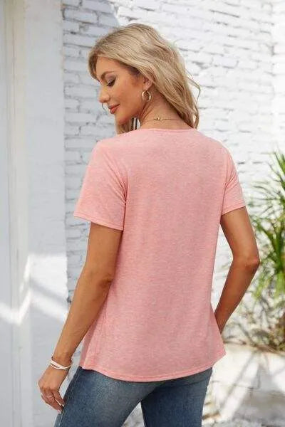 Decorative Button Scoop Neck T-Shirt Women's T-Shirts - Tophatter Daily Deals