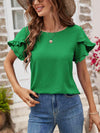 Textured Petal Sleeve Round Neck Tee Women's T-Shirts - Tophatter Daily Deals