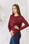 Culture Code Full Size Drawstring Round Neck Long Sleeve Top Blouses - Tophatter Daily Deals