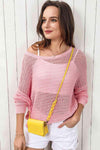 Double Take Openwork Round Neck Dropped Shoulder Knit Top Blouses - Tophatter Daily Deals