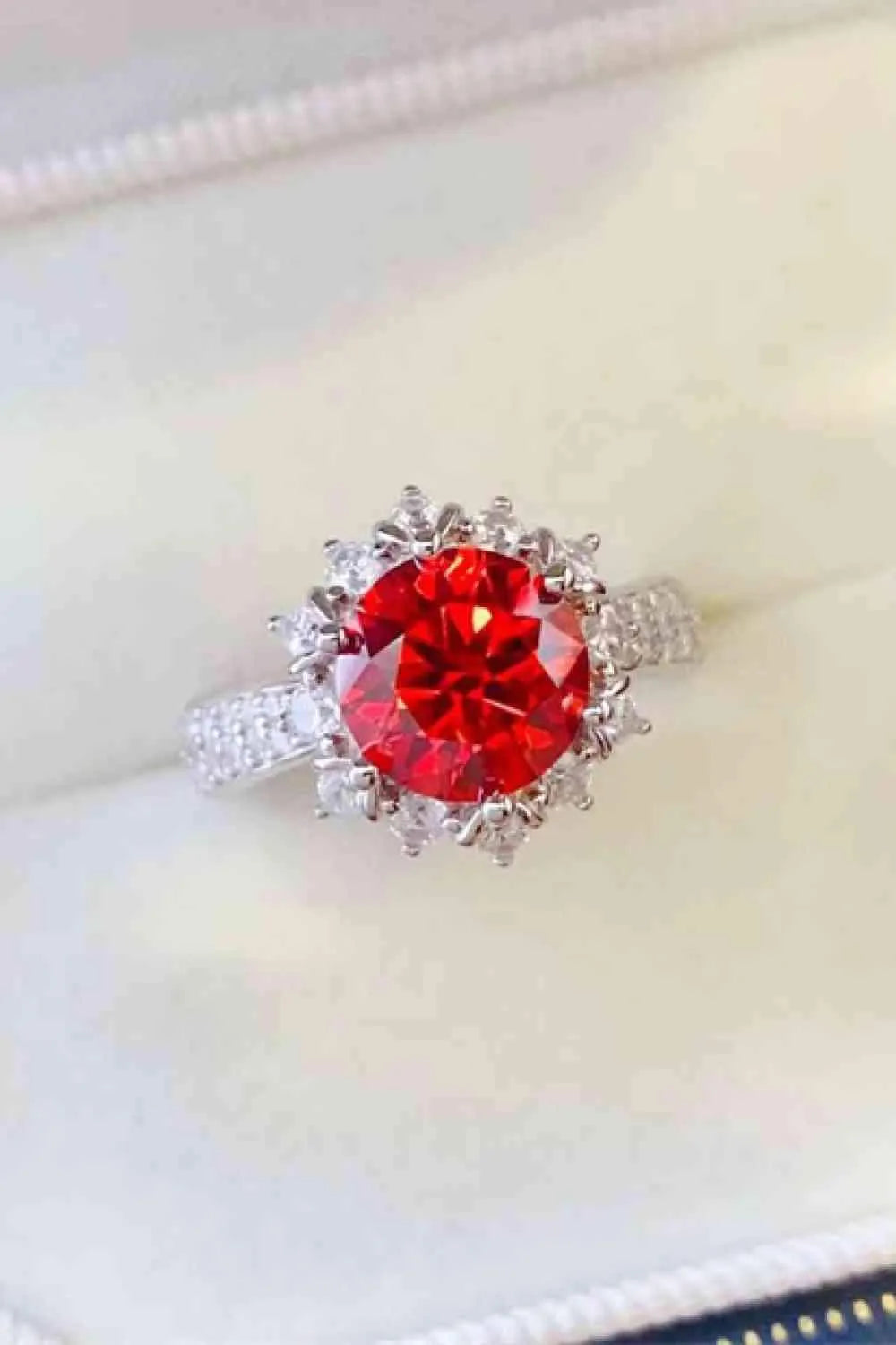 2 Carat Moissanite 925 Sterling Silver Halo Ring Red Moissanite - Tophatter Daily Deals
