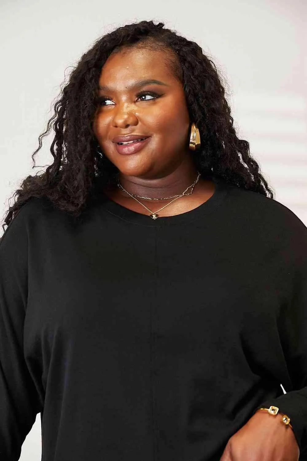 Double Take Seam Detail Round Neck Long Sleeve Top Women's T-Shirts - Tophatter Daily Deals