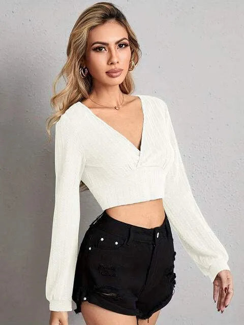 V Neck Crop Top Blouses - Tophatter Daily Deals