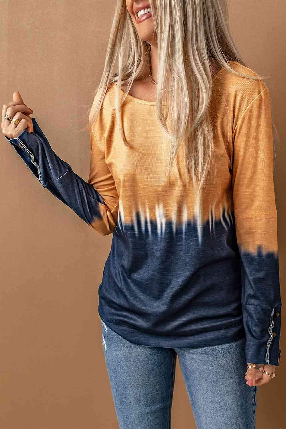 Contrast Boat Neck Long Sleeve Top Blouses - Tophatter Daily Deals