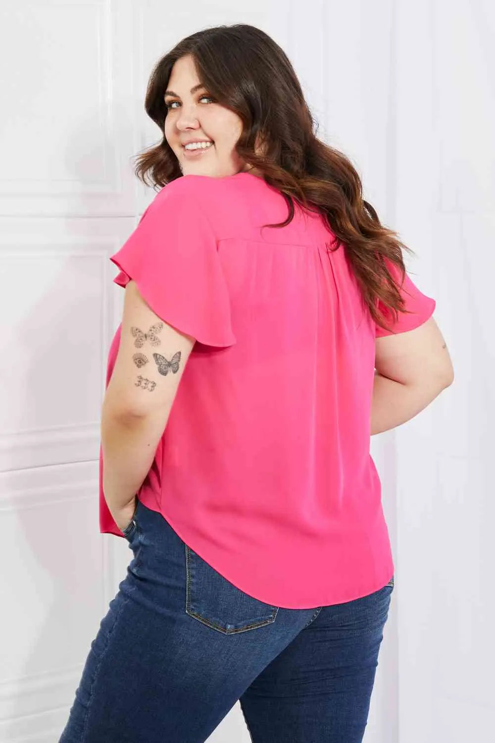 Sew In Love Just For You Full Size Short Ruffled Sleeve Length Top in Hot Pink Blouses - Tophatter Daily Deals