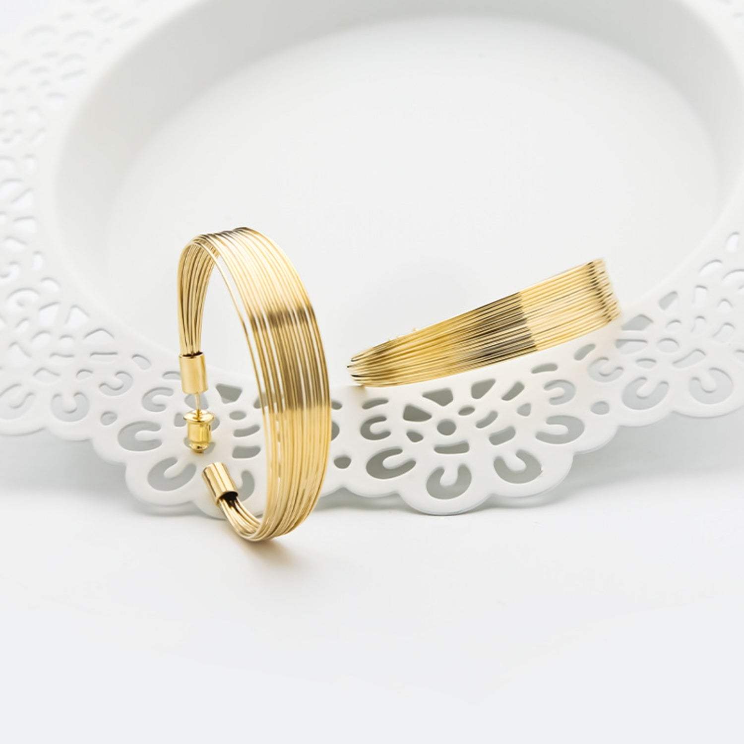 Gold-Plated Copper Layered Hoop Earrings Gold One Size Earrings - Tophatter Daily Deals