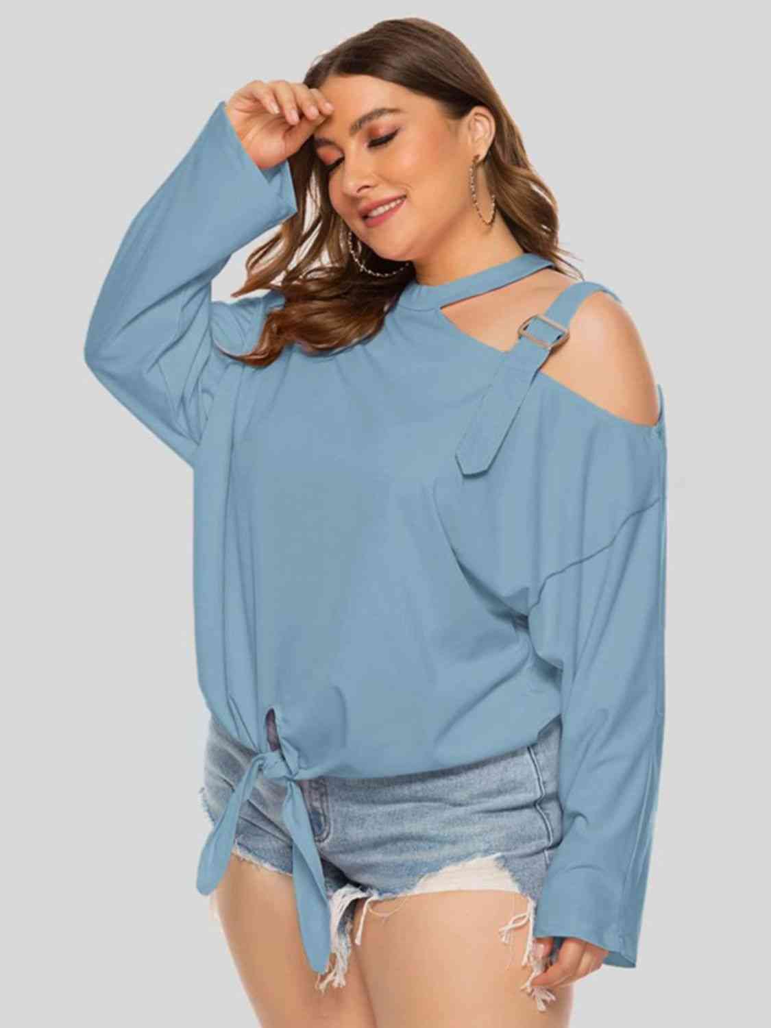 Plus Size Cold-Shoulder Tied Top - Tophatter Deals