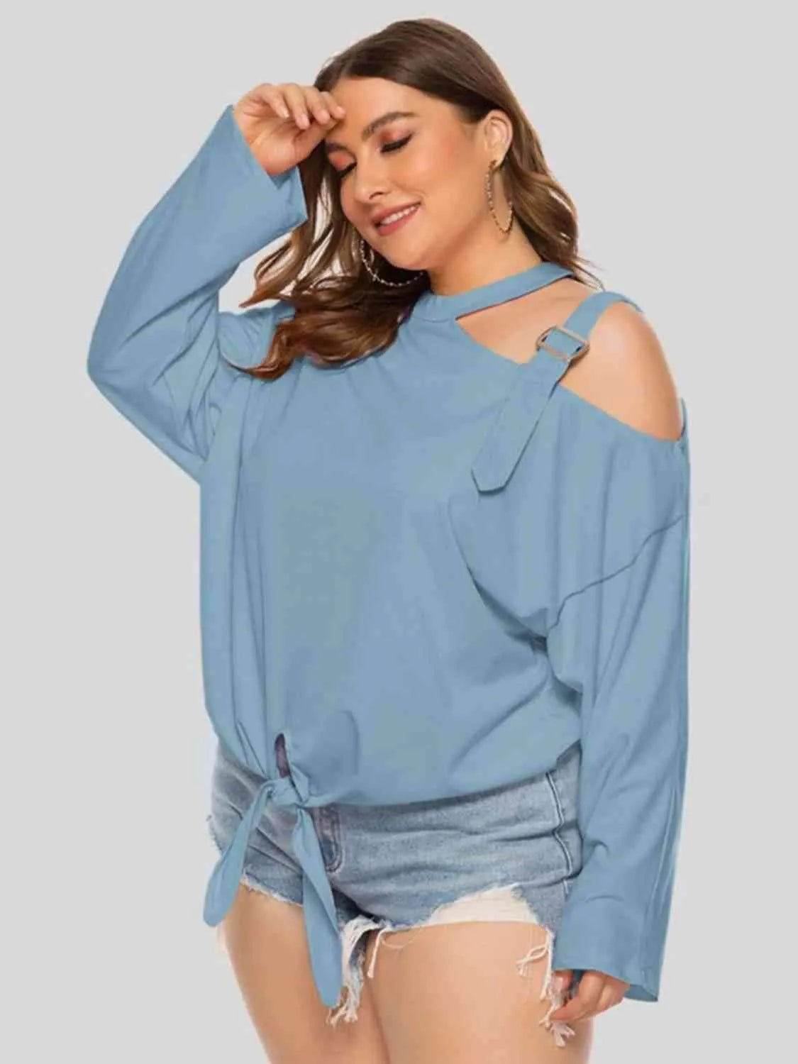 Plus Size Cold-Shoulder Tied Top Blouses - Tophatter Daily Deals