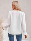 Contrast Trim Flounce Sleeve V-Neck Blouse Blouses - Tophatter Daily Deals