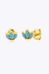 925 Sterling Silver Zircon Decor Stud Earrings Gold Blue One Size Earrings - Tophatter Daily Deals