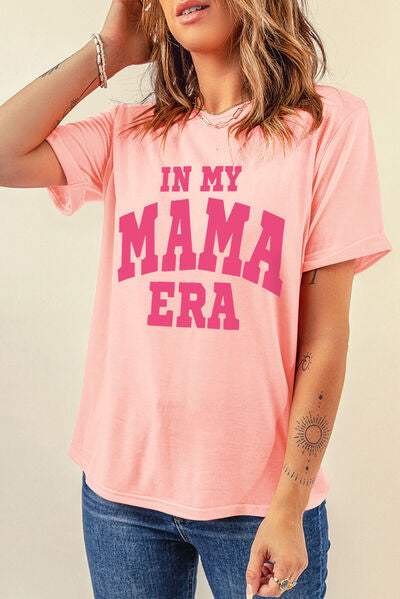 IN MY MAMA ERA Round Neck T-Shirt Blush Pink Women's T-Shirts - Tophatter Daily Deals