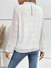 Eyelet Round Neck Long Sleeve Blouse Blouses - Tophatter Daily Deals