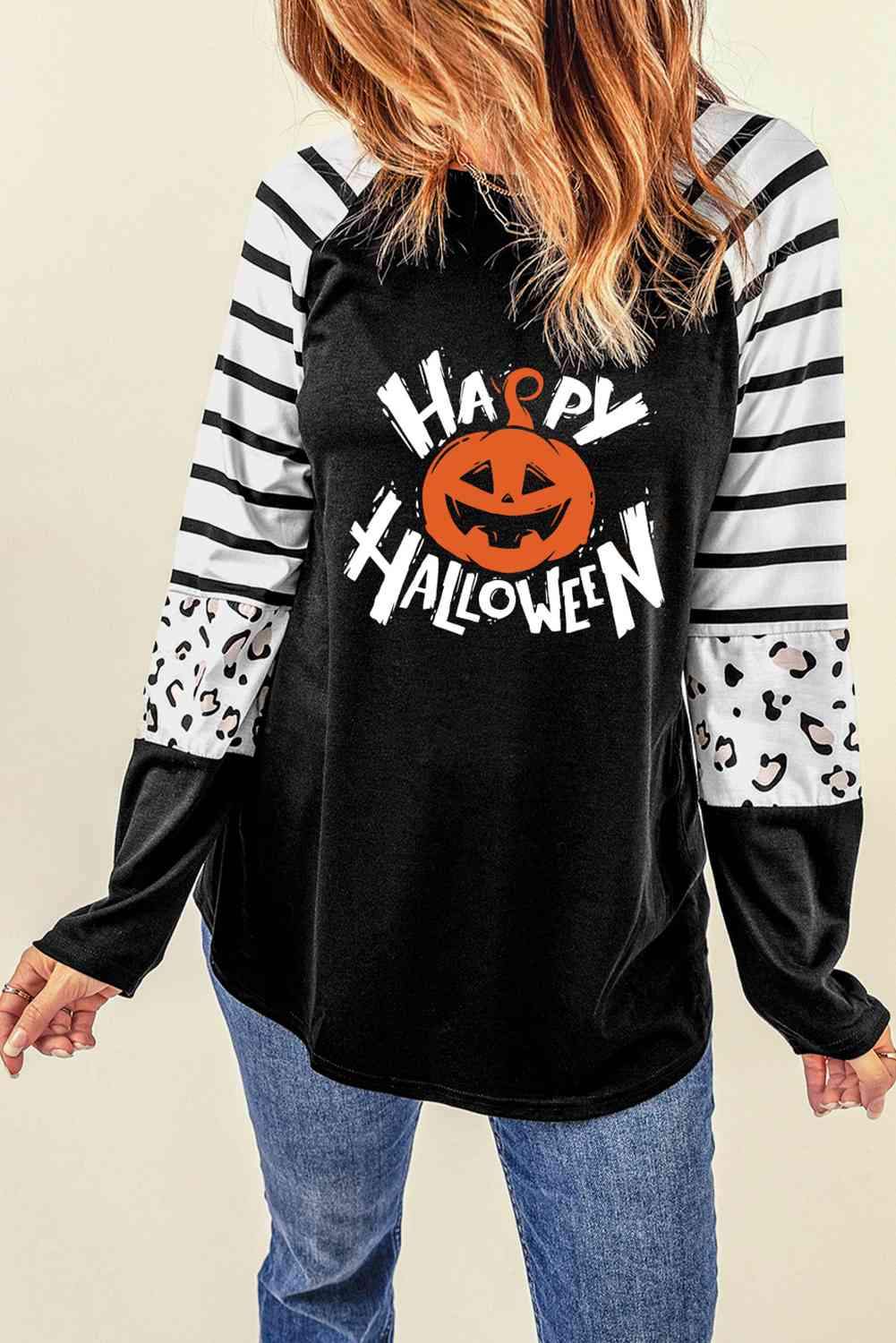 HAPPY HALLOWEEN Graphic Long Sleeve T-Shirt Women's T-Shirts - Tophatter Daily Deals