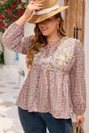 Plus Size V-Neck Printed Long Sleeve Blouse Blouses - Tophatter Daily Deals