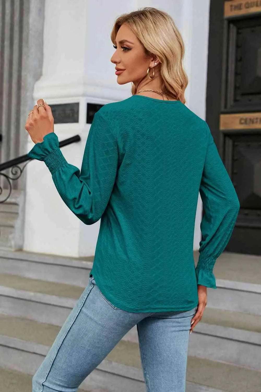 V-Neck Flounce Sleeve Blouse Blouses - Tophatter Daily Deals