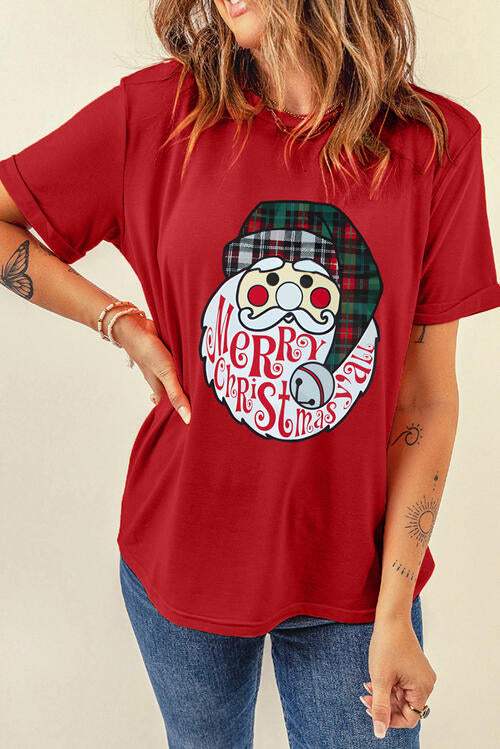 Santa Graphic Short Sleeve T-Shirt Women's T-Shirts - Tophatter Daily Deals