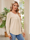 Ruched Round Neck Long Sleeve Blouse Blouses - Tophatter Daily Deals