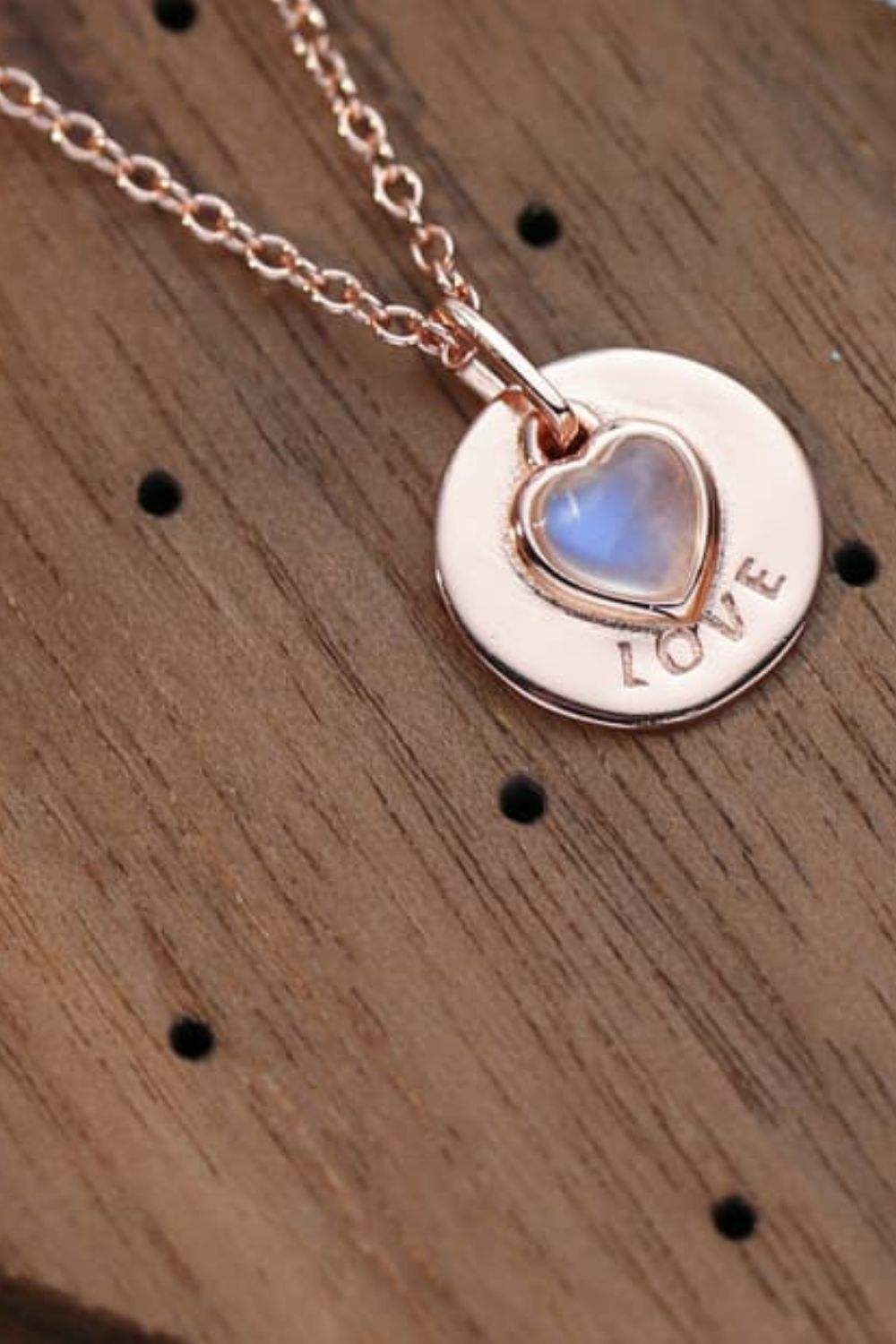 Moonstone LOVE Heart Pendant 925 Sterling Silver Necklace Moonstone - Tophatter Daily Deals