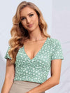 Floral Surplice Neck Short Sleeve Top Blouses - Tophatter Daily Deals