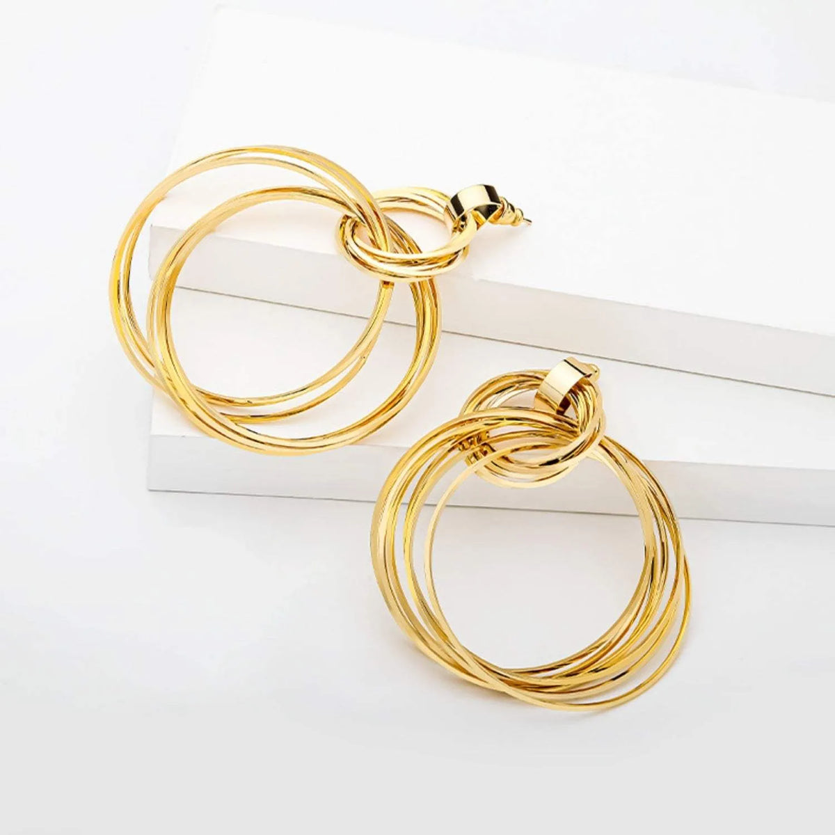 Gold-Plated Copper Double-Hoop Earrings Earrings - Tophatter Daily Deals