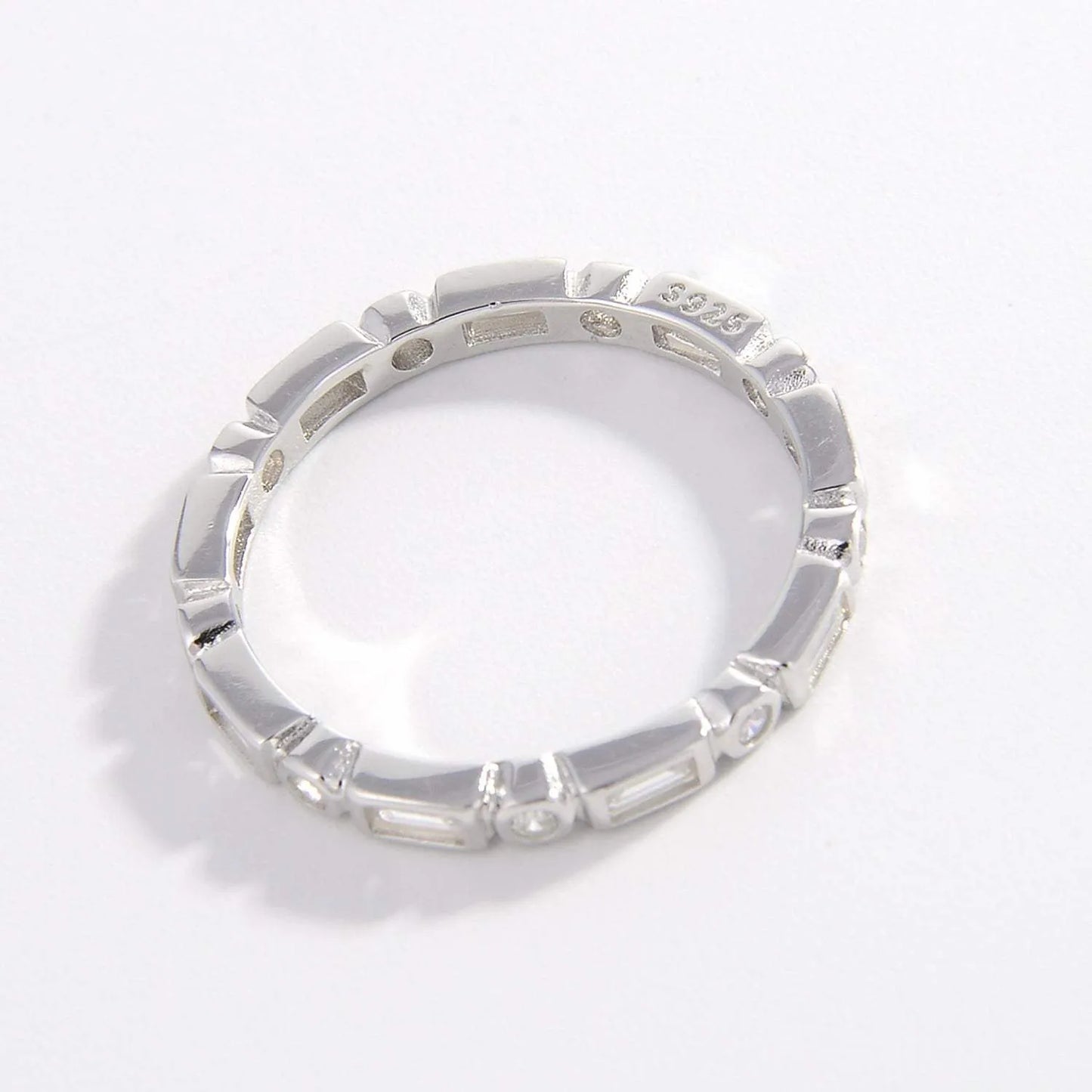 925 Sterling Silver Geometric Shape Zircon Ring Rings - Tophatter Daily Deals