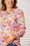 Double Take Floral Print Long Puff Sleeve Blouse Blouses - Tophatter Daily Deals