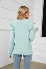 Ruffle Shoulder Long Sleeve T-Shirt Women's T-Shirts - Tophatter Daily Deals