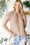 Tie-Neck Flutter Sleeve Blouse Beige Blouses - Tophatter Daily Deals