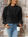 Smocked Mock Neck Flounce Sleeve Top Black Blouses - Tophatter Daily Deals