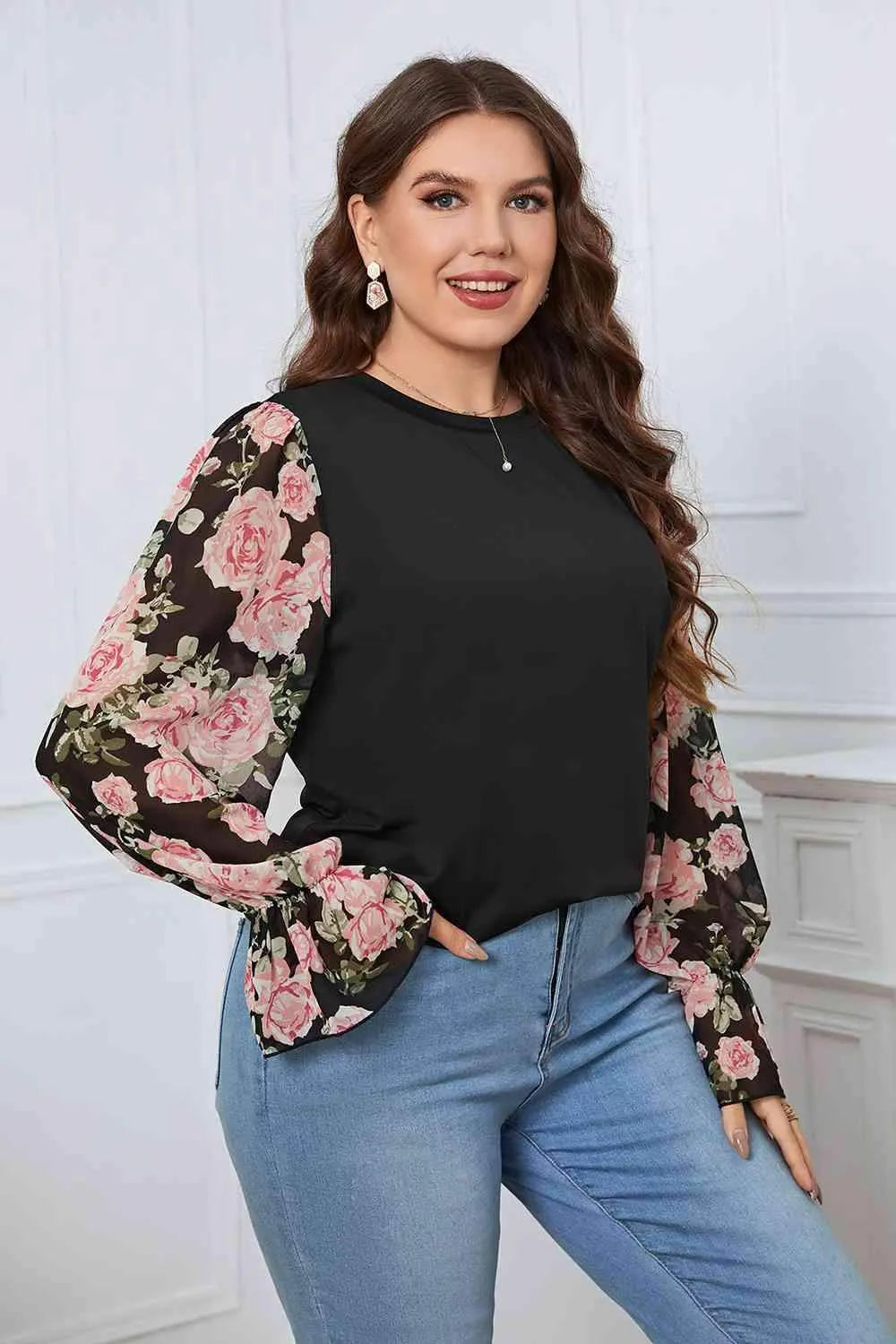 Plus Size Floral Flounce Sleeve Blouse Blouses - Tophatter Daily Deals