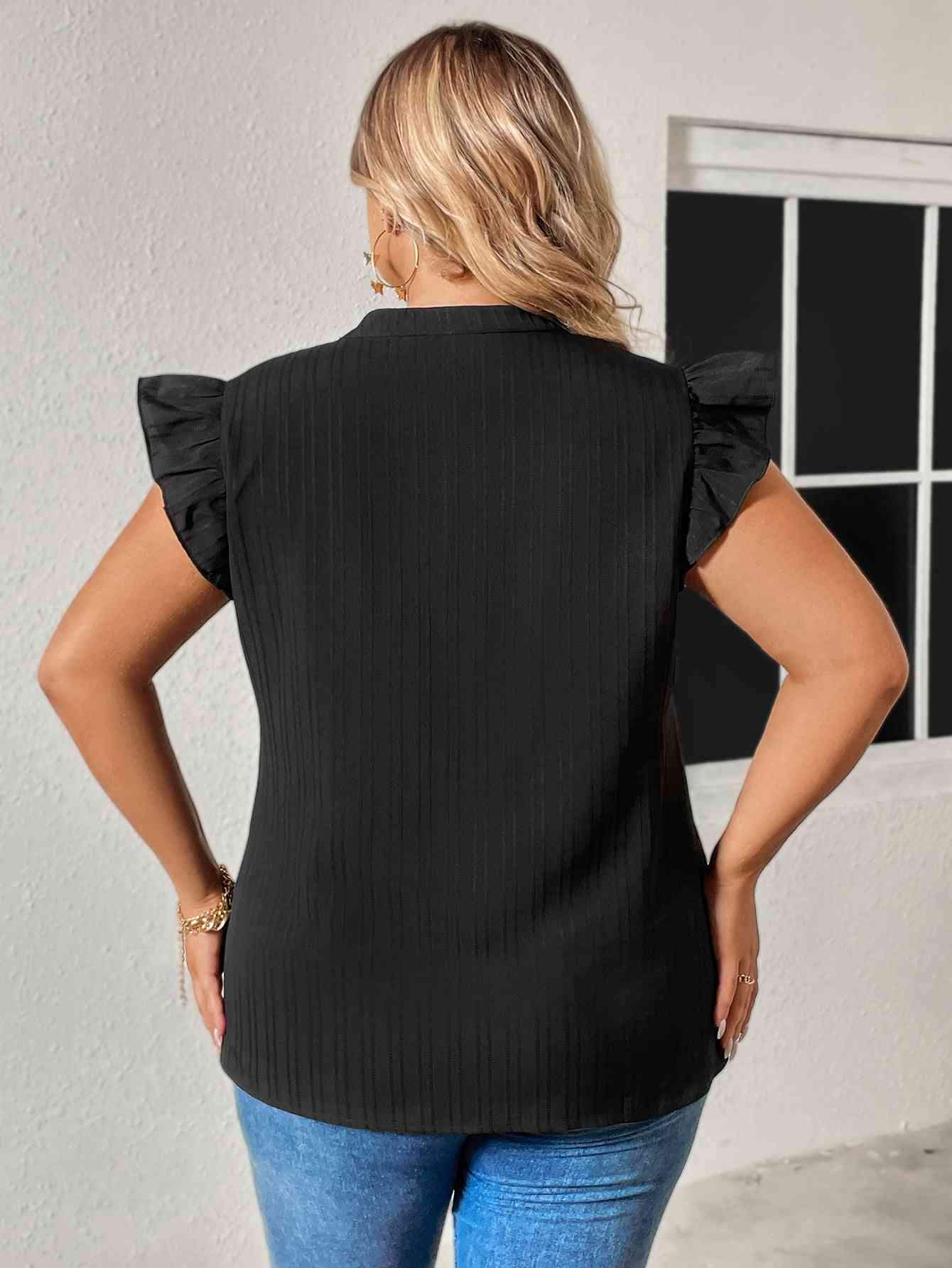 Plus Size Notched Neck Butterfly Sleeve Blouse Blouses - Tophatter Daily Deals