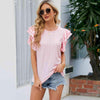 Round Neck Flutter Sleeve Eyelet Blouse Blouses - Tophatter Daily Deals