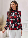 Floral Mock Neck Long Sleeve Blouse Blouses - Tophatter Daily Deals