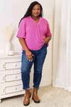 Sew In Love Full Size Ribbed V-Neck Short Sleeve Top Blouses - Tophatter Daily Deals