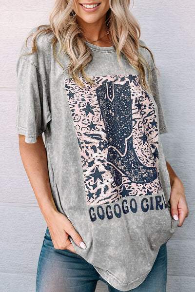 GO GO GO GIRL Round Neck Short Sleeve T-Shirt Women's T-Shirts - Tophatter Daily Deals