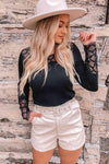 Spliced Lace Round Neck Long Sleeve Top Blouses - Tophatter Daily Deals