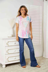 Double Take Leopard V-Neck Short Sleeve T-Shirt Women's T-Shirts - Tophatter Daily Deals